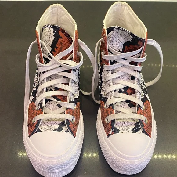 Converse Snake Print High-Top Sneakers - Orange, Black, White - Picture 2 of 5